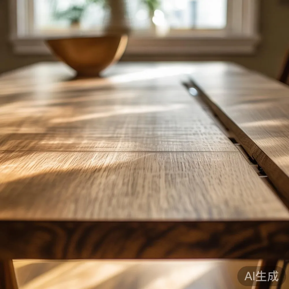 Solid wood extendable table in condo kitchen nook