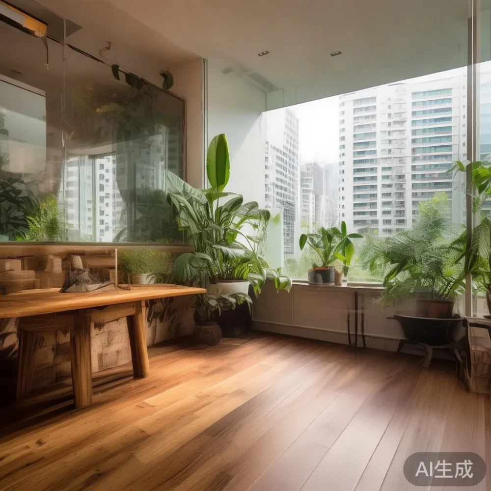 Humidity and Solid Wood Furniture in Southeast Asia: A Singapore Homeo — corner of a small condo apartment with wooden fl